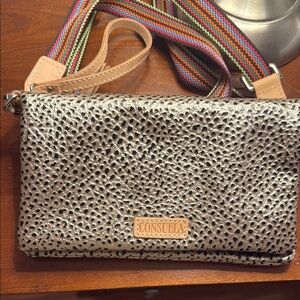 Consuela Metallic Crossbody Bag with Multicolor Strap
